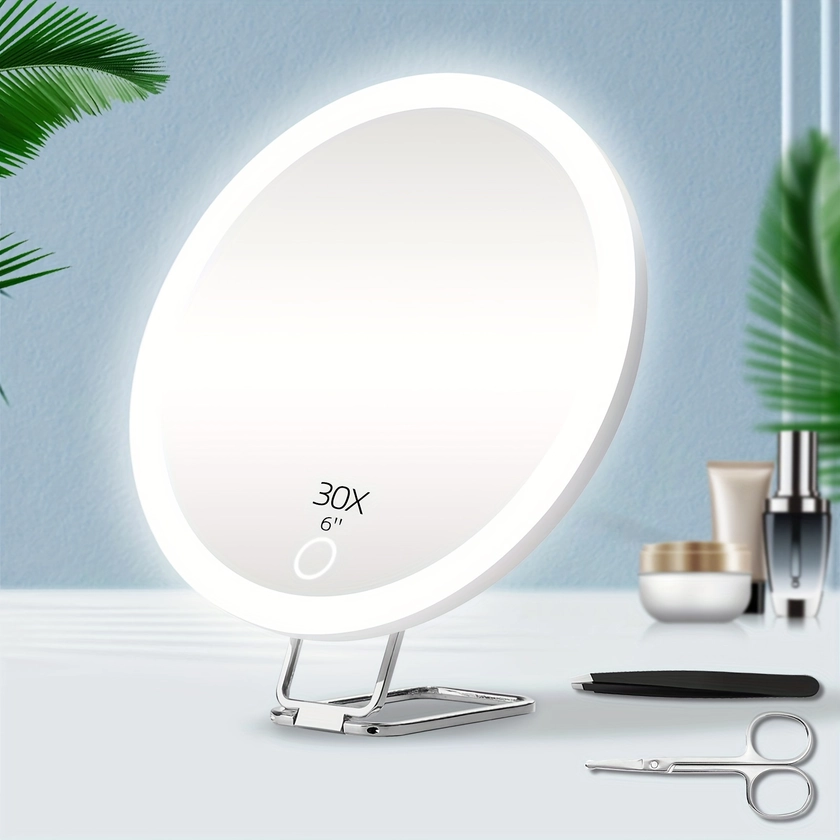 LED Lighted Magnifying Mirror, 10X 20X 30X Lighted Magnifying Makeup Mirror, Travel Makeup Mirror With Magnification, 6inch Compact Handheld Makeup Mi