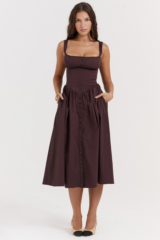 Clothing : Midi Dresses : 'Tatiana' Rich Brown Midi Sundress
