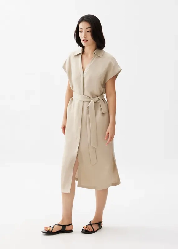 Suri Classic Linen Belted Shirt Dress