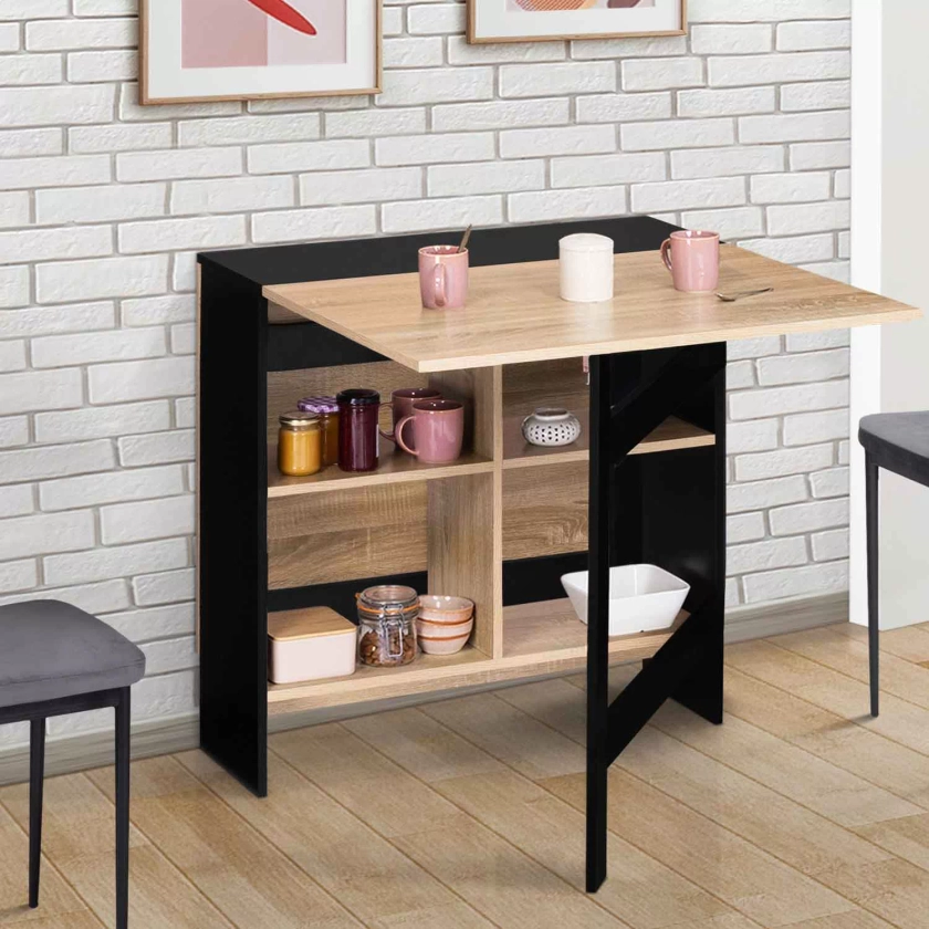 Table console pliable EDI 2-6 personnes avec rangements bois noir p...