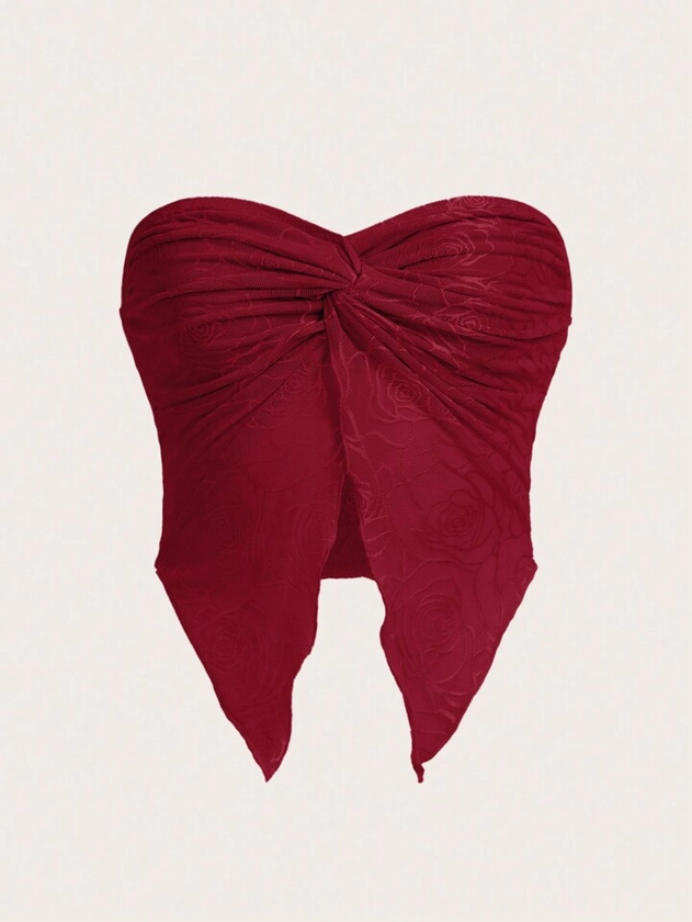 SHEIN ICON Y2k Summer Women's Twisted Knot Irregular Hem Strapless Red Top