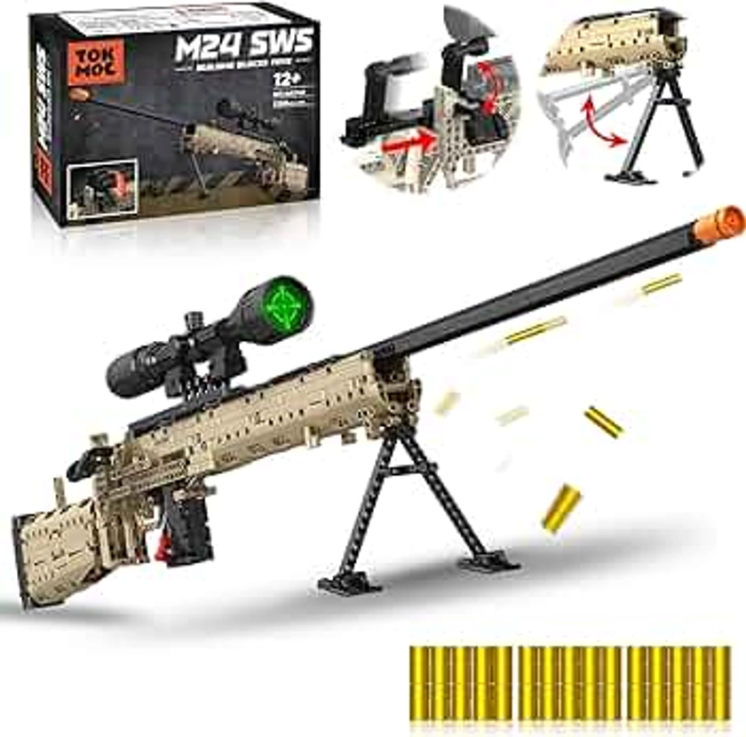 Building Block Gun Model Toys for Adults, 1388 Pcs 1:1 M24 Building Set Guns Model Toys for Adults Boys Teens Age 12+, Christmas and Birthday for Military Enthusiasts