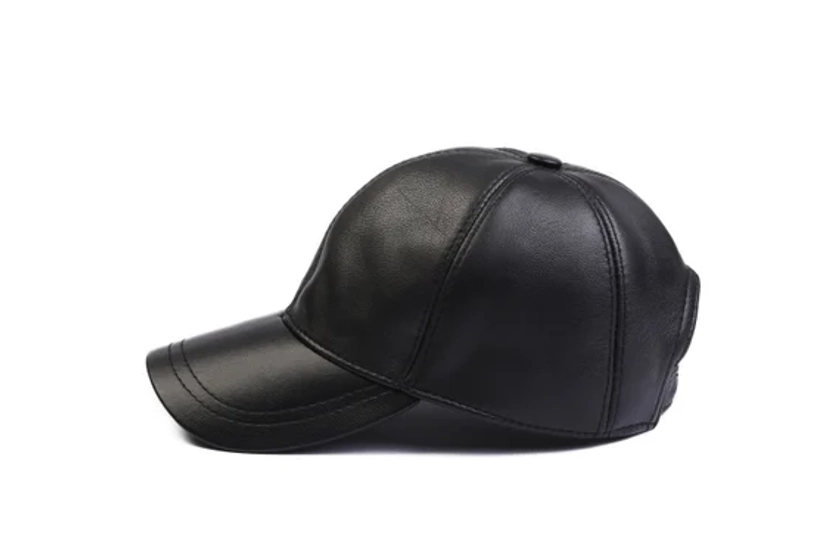 Black Leather Baseball Cap, Hatsquare Baseball Cap,  Woman Leather Hat, Adjustable Man Baseball Cap, Christmas Gift,  Woman Leather Hat