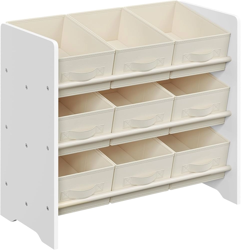 SONGMICS Scaffale per Bambini, Scaffale per Giocattoli, Libreria per Bambini, con 9 Contenitori in Tessuto Non Tessuto, per Camera dei Bambini, Spazioso, 29,5 x 62,5 x 60 cm, Bianco Nuvola GKR033W10