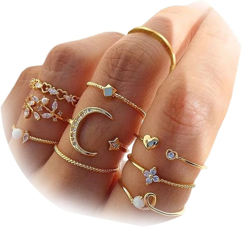 Harry and Henry Gold Rings for Women Stackable Rings for Teen Girl Gifts Trendy Stuff Simple Star Moon Knuckle Rings Set Boho Rings Cute Stuff for Teen Girls Birthday Mothers Day Gifts