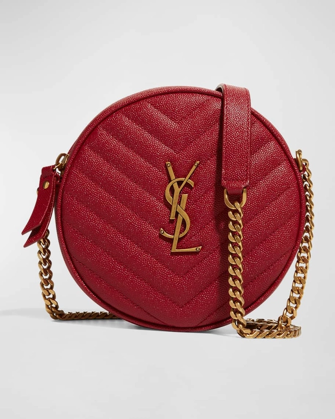 Vinyle YSL Round Crossbody Bag in Quilted Grained Leather