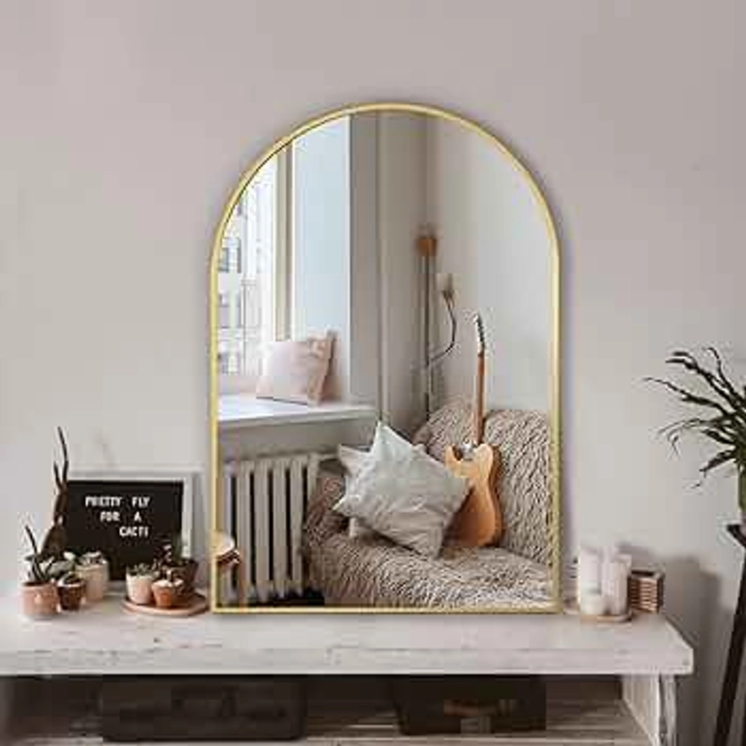 Arched Wall Mirror for Bathroom,Mirrors for Wall,24''x36'',Vanity Mirror for Bedroom Dresser, Entryway, Living Room, Metal Frame (36''x24'',Gold)