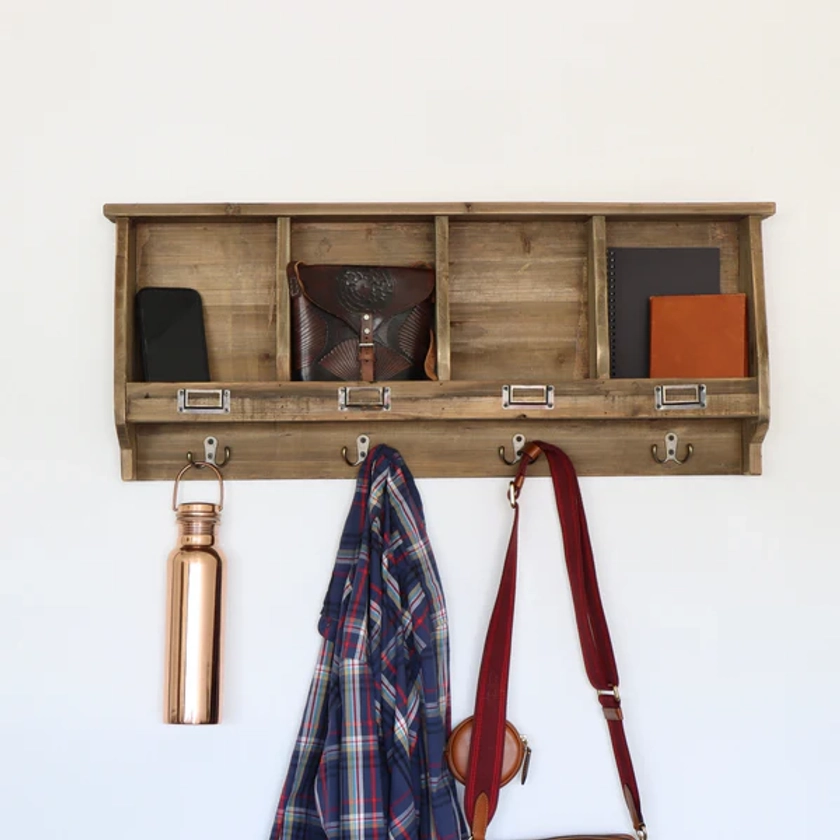Wooden Cubby Shelf with Hooks