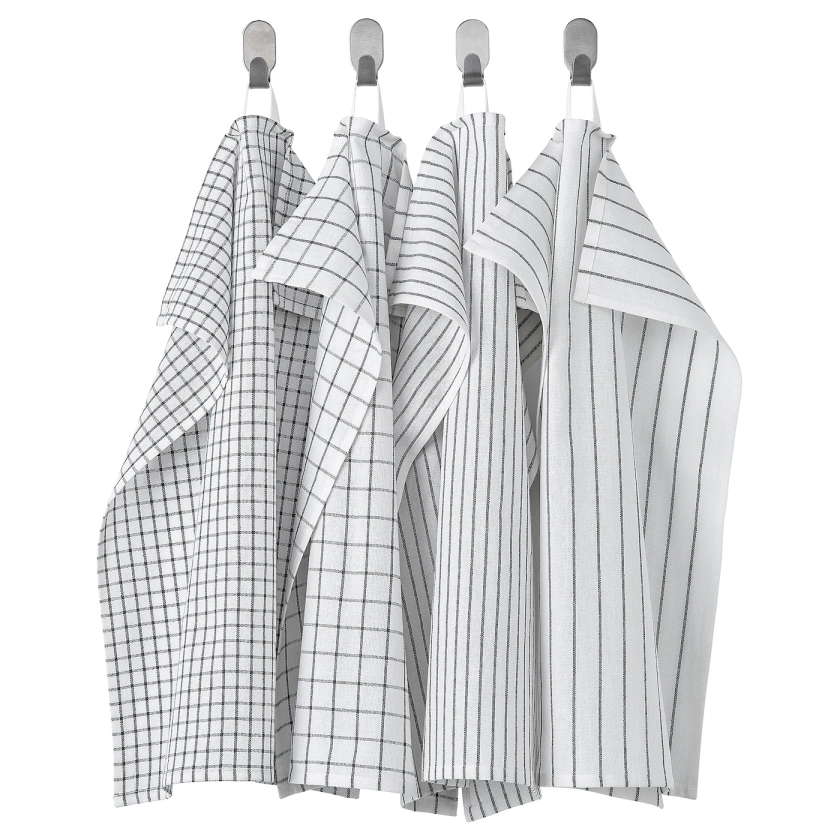 RINNIG Tea towel - white/dark grey/patterned 45x60 cm