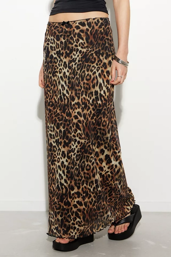 UO Leopard Print Mesh Maxi Skirt 