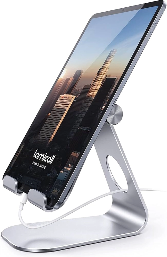 Lamicall Support Tablette, Support Tablette Réglable - Support Bureau pour 2022 iPad Pro 9.7, 10.5, 12.9, iPad Air 2 3 4, iPad Mini 2 3 4, iPhone, Switch, Samsung Tab, d'autres Smartphones - Argenté