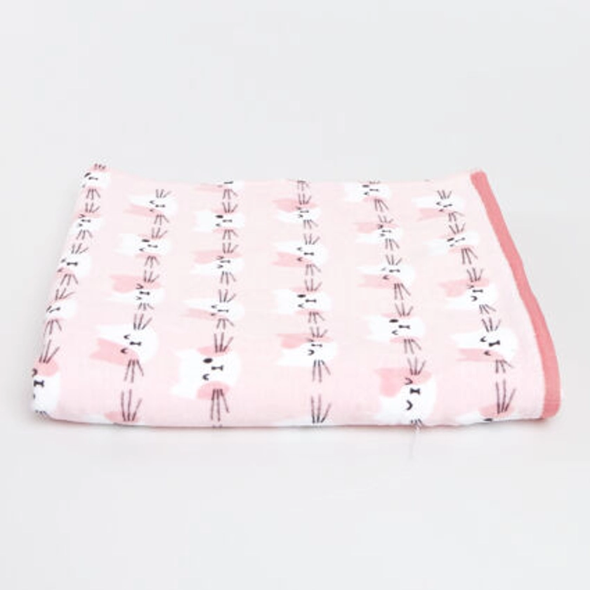 Pink Cutie Faces Velour Bath Towel 71x137cm - TK Maxx UK