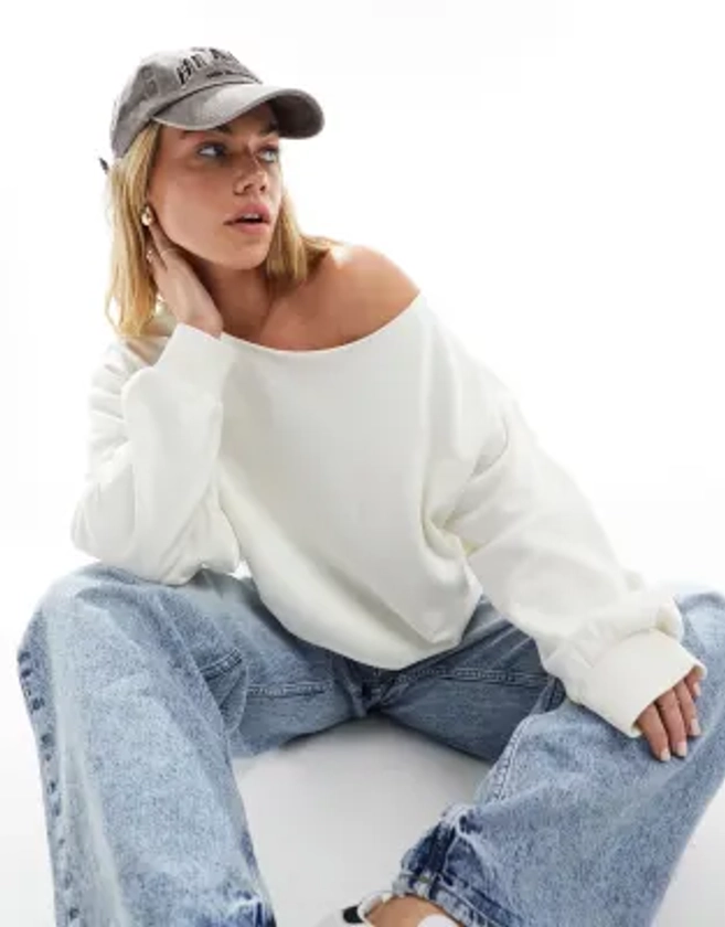 ASOS DESIGN - Sweat oversize à épaules dénudées - Blanc | ASOS