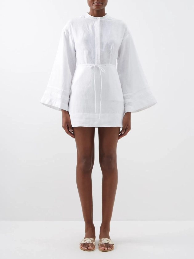 STAUD Karlee Flared-Sleeve Mini Dress in White