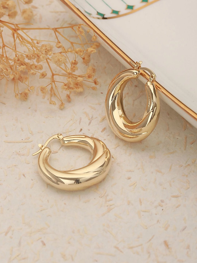 SARAF TRENDZ Anti-tarnish Gold Plated Stainless Steel Twisted Round Hoop Earrings