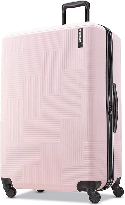 American Tourister Stratum XLT Expandable Hardside Luggage with Spinner Wheels, Pink Blush, Checked-Large 28-Inch