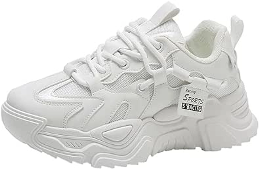Amazon.com | VV87 Women's Fashion Sport Breathable Mesh Platform Sneakers Casual Running Walking Shoes Size 7 White | Walking