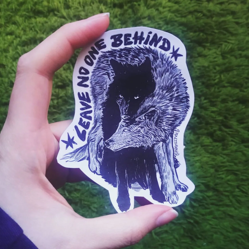 Leave no one behind wolf couple sticker