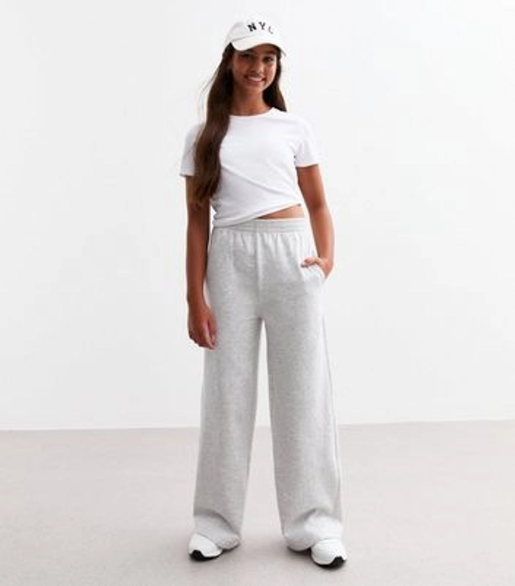 Girls Grey Wide Leg Joggers