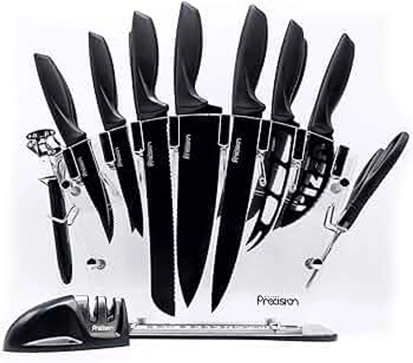 Kitchen Precision 17 Piece Knife Set - Kitchen Utensil Set - with Kitchen Scissors and Knife Sharpener - in an Acrylic Knife Block Set - Kitchen Tools & Gadgets - Kitchen Knives - Kitchen, Knife