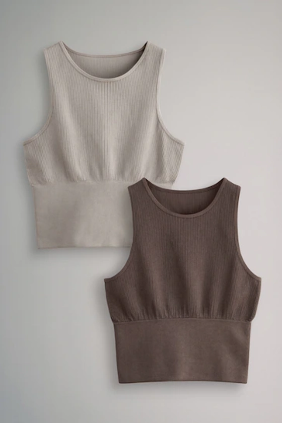 Buy The Set Brown/Nude 2 Pack Seamless Ribbed Vest Tops from the Next UK online shop