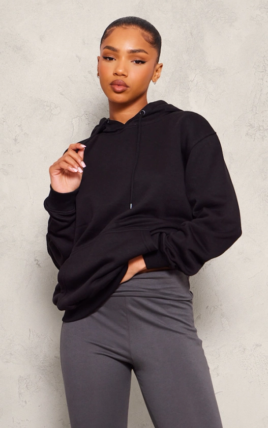 Black Oversized Fitted Hoodie | Tops