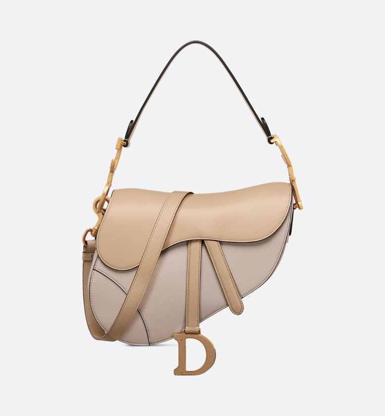 Saddle Bag with Strap Two-Tone Biscuit and Trench Beige Supple Calfskin | DIOR