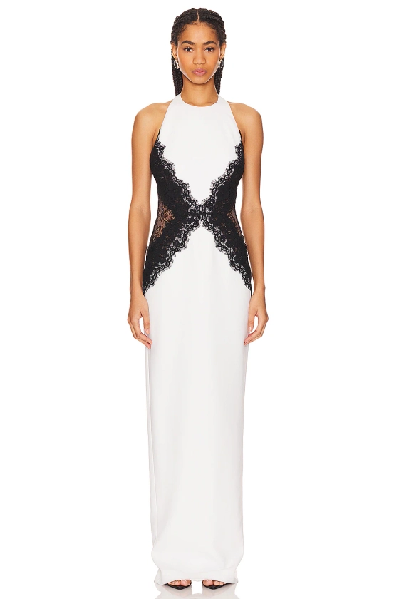 RASARIO Gown in White & Black | REVOLVE