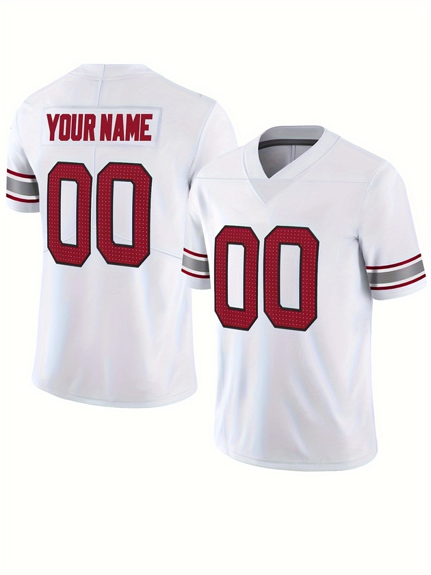 Customized Name And Number Design, Men's Short Sleeve Loose V-neck Embroidery Personalized American Football Jersey, Outdoor Rugby Jersey For Team Training