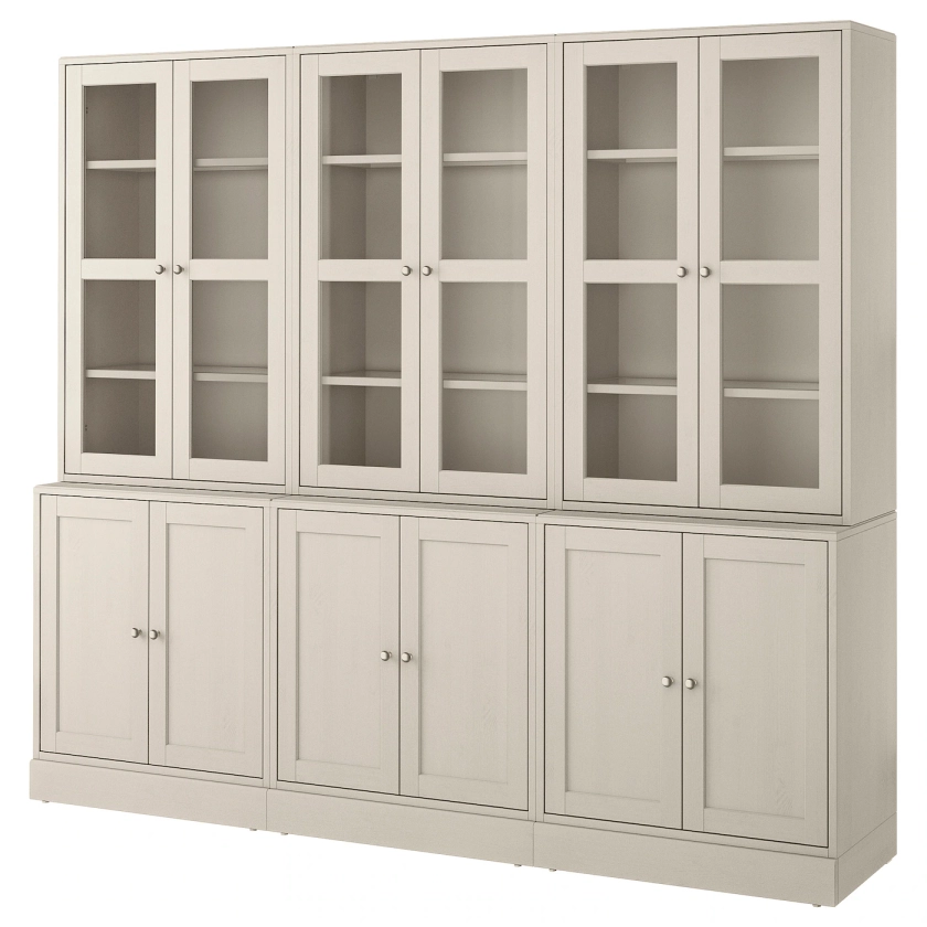 HAVSTA Storage combination w/glass doors - gray-beige 95 5/8x18 1/2x83 1/2 "