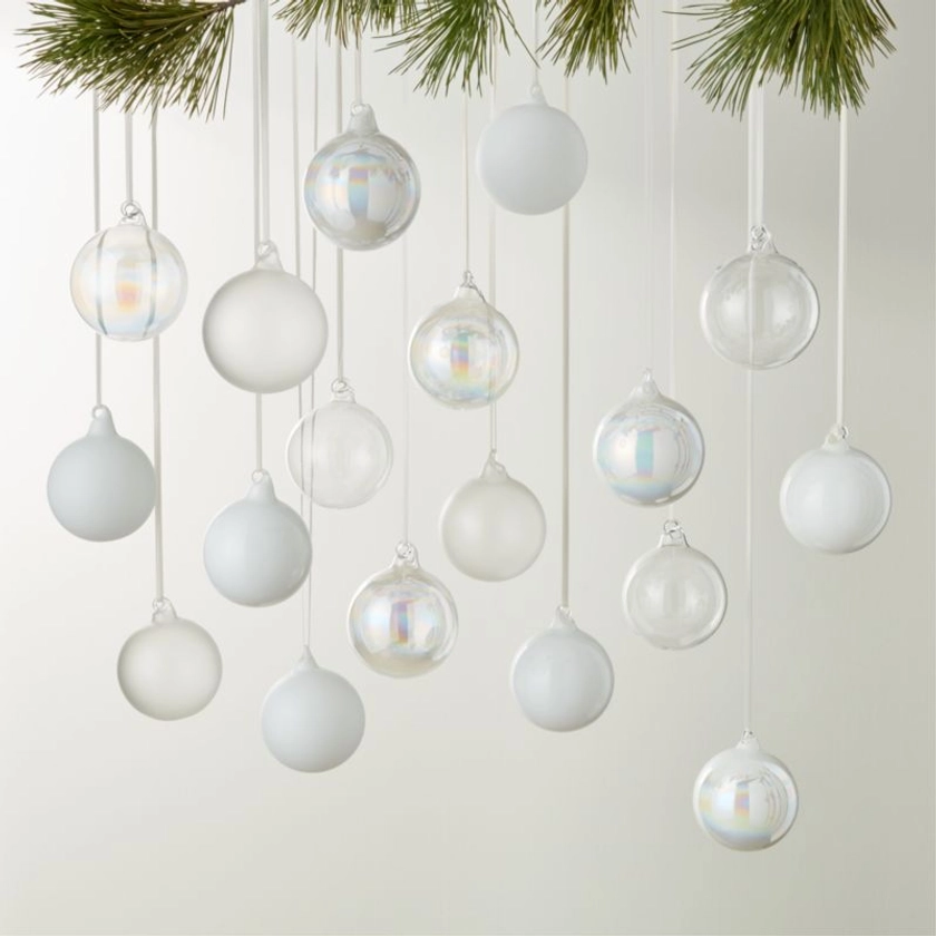 Winter White Glass Christmas Tree Ornaments Set of 18 | CB2