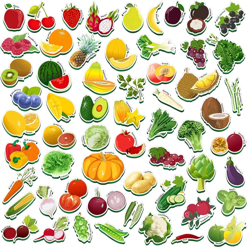 SpriteGru 59 aimants en Forme de Fruits et légumes, Parfaits pour Les Tout-Petits et l'éducation préscolaire