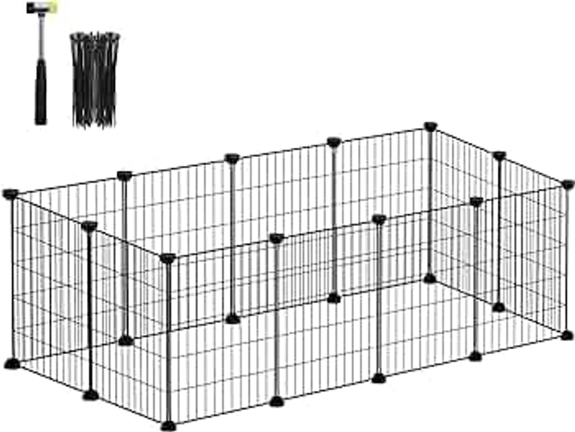 SONGMICS Guinea Pig Cage, Indoor Rabbit Run Hutch Cage, Exercise Enclosure, DIY Metal Modular Fence for Hamster, Pet, Small Animals, Black LPI001B01