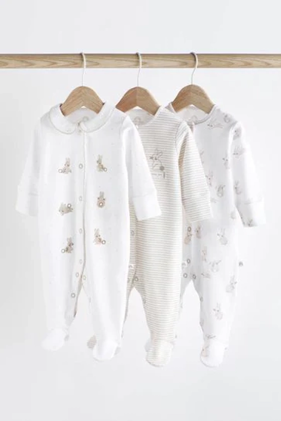 Buy Neutral Bunny Delicate Appliqué Baby Sleepsuits 3 Pack (0-2yrs) from Next Netherlands