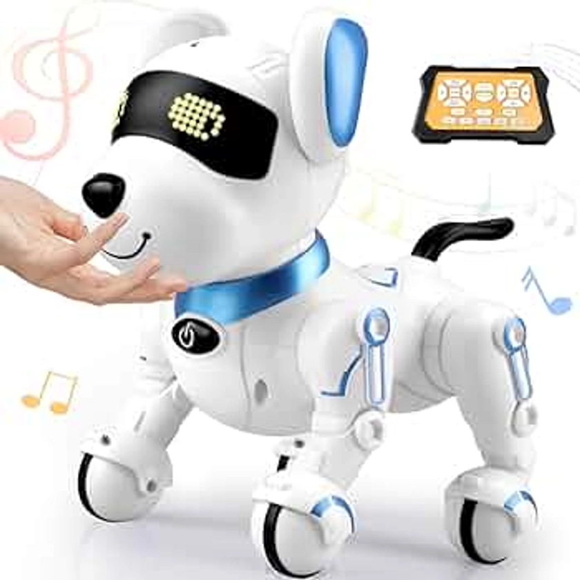 Britik Toys for 3-8 Year Old Boys Girls: Remote Control Robot Dog Toy Gifts for Kids Aged 3 4 5 6 7 8 9 10 Year Old Boys Girls Presents Interactive Smart Dancing Talking Robotic Pet Toy-Blue