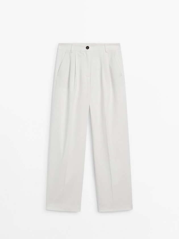 Pantalon fluide wide leg à pinces · Cru, Bleu Marine · Habillé | Massimo Dutti