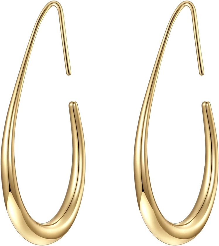 Amazon.com: Lightweight Teardrop Hoop Earrings for Women - 14k Gold/White Gold Plated Large Oval Pull Through Hoop Earrings High Polished Statement Jewelry Gift for Women: Clothing, Shoes & Jewelry