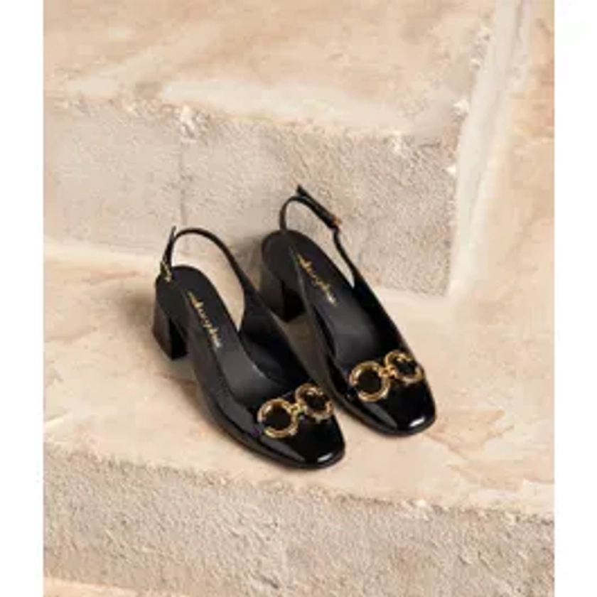 Slingbacks noir verni Aria