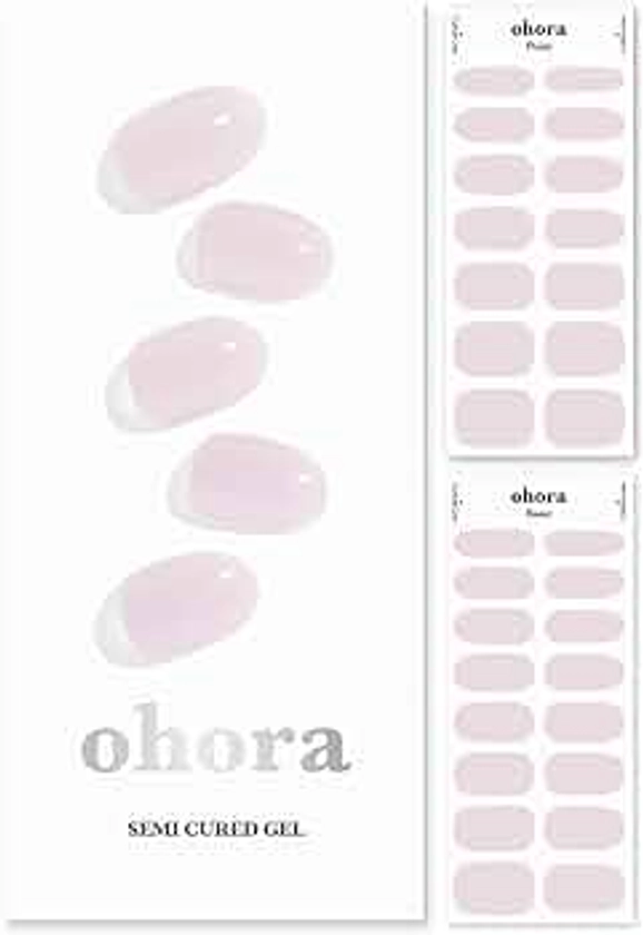 ohora Semi Cured Gel Nail Strips (N Bare Pink) - Works with Any Nail Lamps, Salon-Quality, Long Lasting, Easy to Apply & Remove - Includes 2 Prep Pads, Nail File & Wooden Stick
