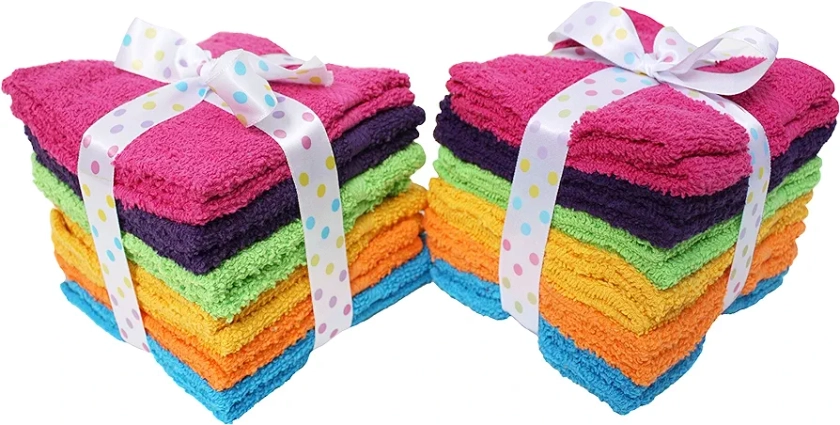 DII Basic Bulk Pack Cotton Washcloth Set, 12x12, Bright Rainbow, 24 Piece