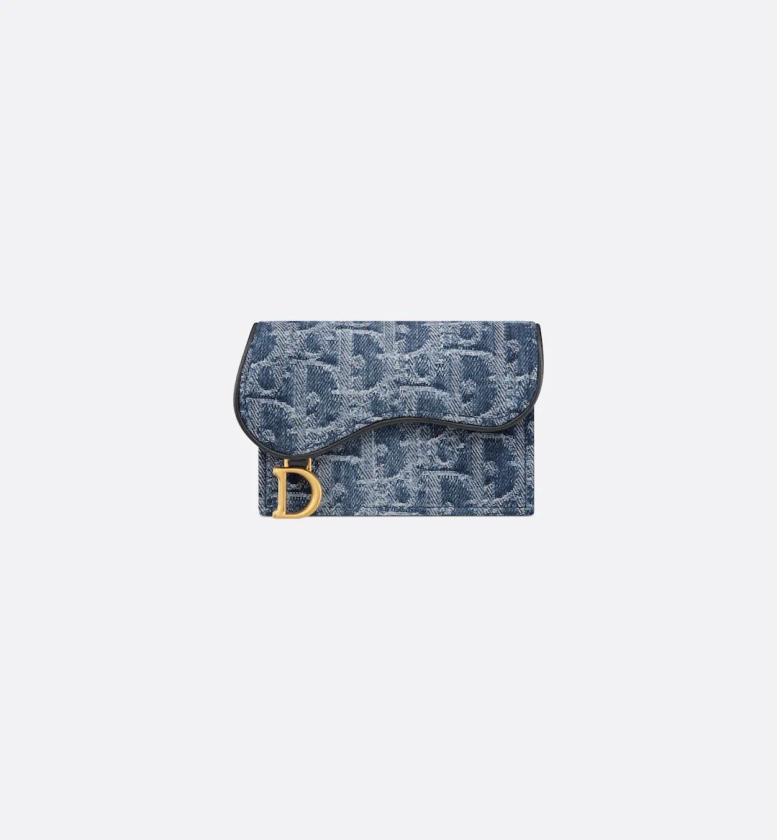 Porte-cartes Bloom Saddle Toile jacquard Denim Dior Oblique bleu | DIOR