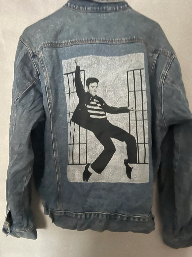 1980s Retro Vintage elvis Presley Print Denim Jacket. - Etsy UK