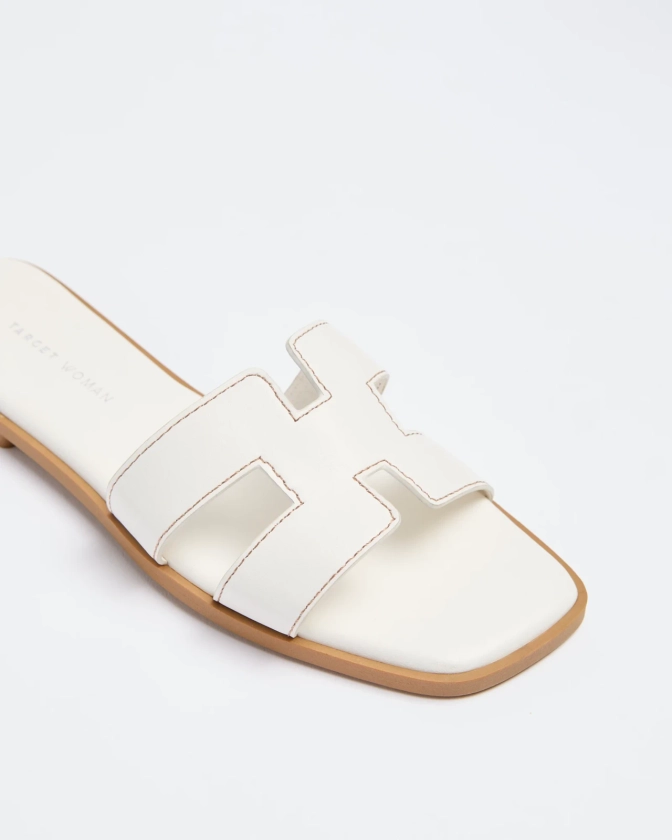 Womens Stitch Edge Strap Flat Sandal - Heidi II - White