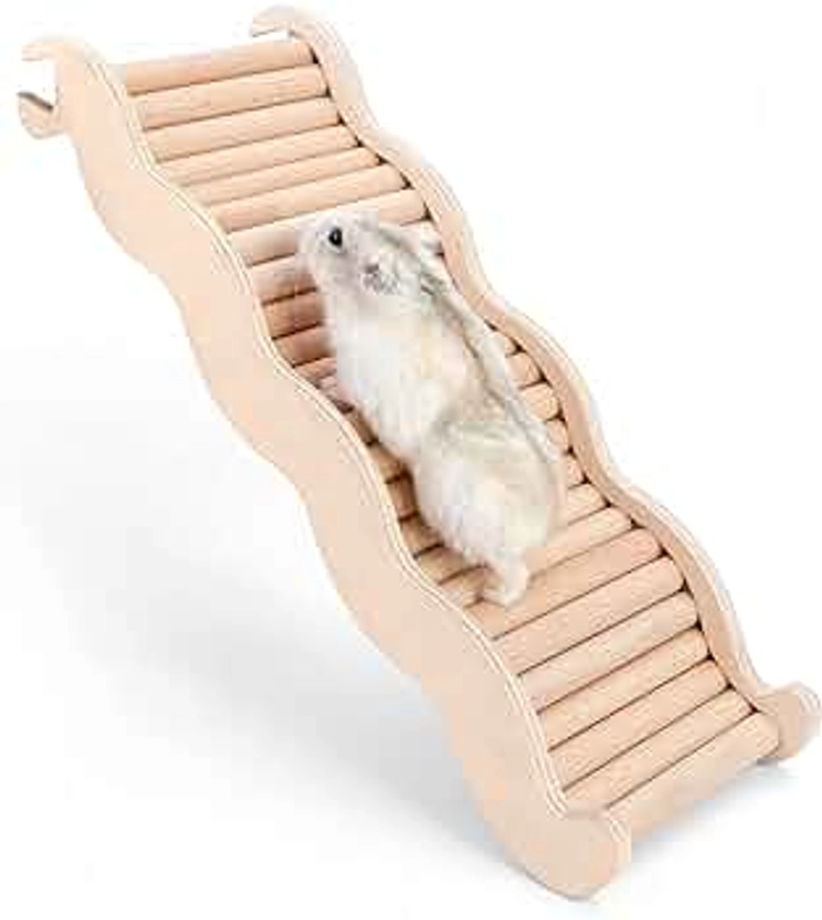 Niteangel Hamster Climbing Toy Wooden Ladder Bridge for Hamsters Gerbils Mice and Small Animals (Large - 10.35'' L)