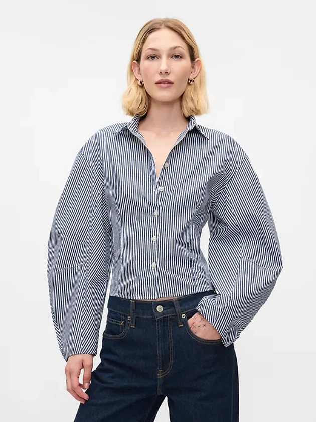 Organic Cotton Barrel Sleeve Cropped Shirt