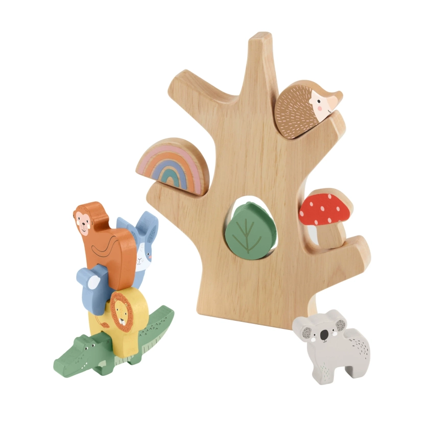 Fisher-Price Wooden Balance Tree Stacking Activity Toy, for Toddler Development Play, 10 Pieces