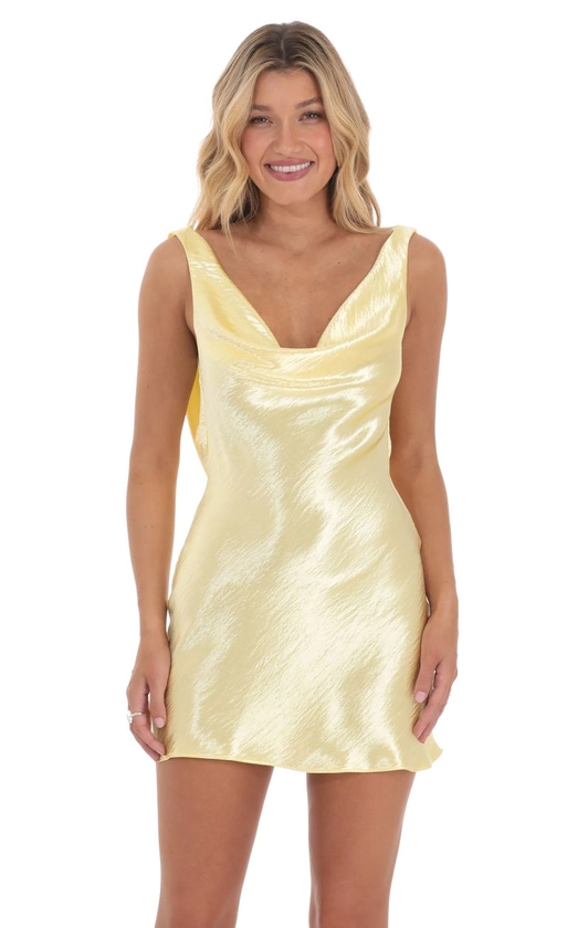 Satin Open Back Dress in Yellow | LUCY IN THE SKY
