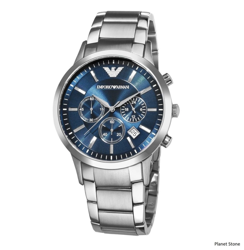 Stunning Emporio Armani AR2448 Stainless Steel Chronograph Blue Dial Mens Watch