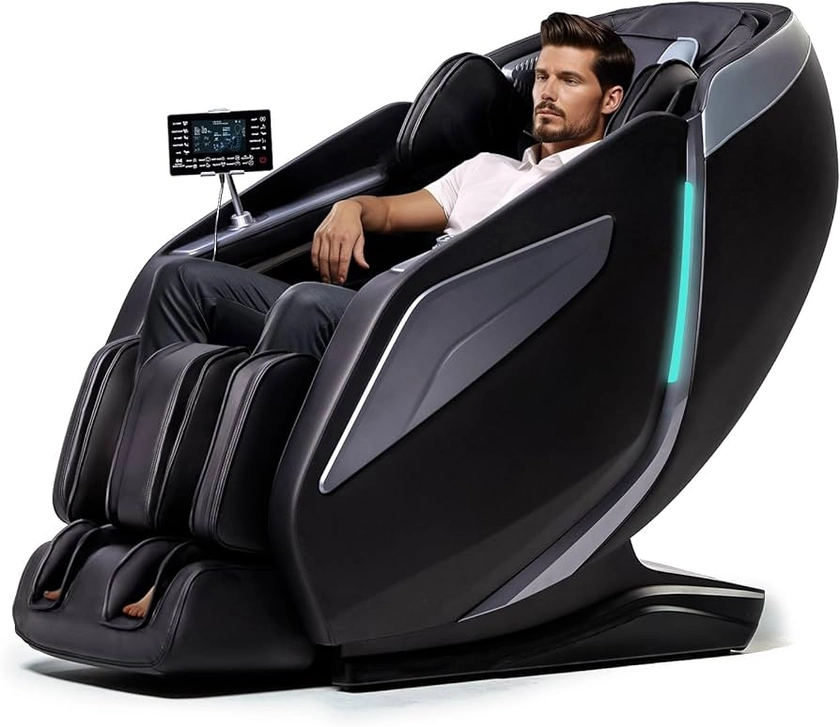 Massage Chair Full Body Recliner - Zero Gravity with Heat, 15 Modes, Shiatsu Foot Massage, with Yoga Stretch 55“ SL-Track Bluetooth Speaker Airbags Foot Rollers AI Control (Black)