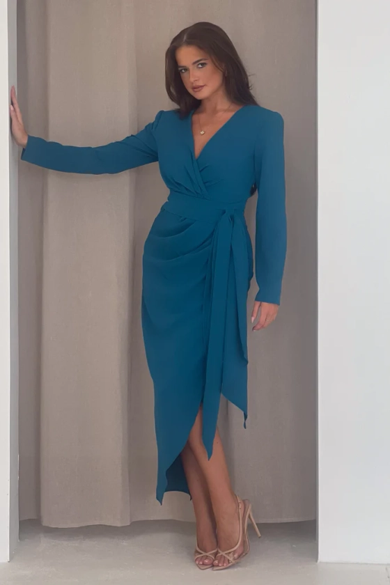 Bria Teal Wrap Maxi Dress